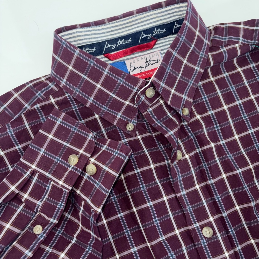 Wrangler George Strait Cowboy Cut Burgundy Plaid Shirt Mens XLT